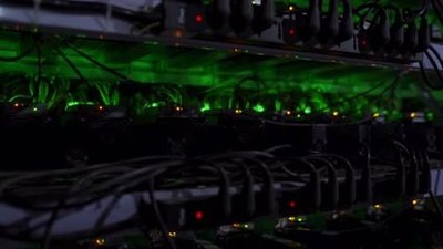 Modern mining farm with hosted mining rigs running efficiently