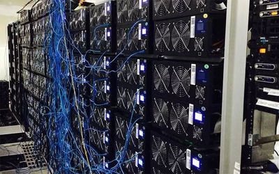 An expansive mining farm utilizing wind energy, illustrating the scale and efficiency of hosted operations