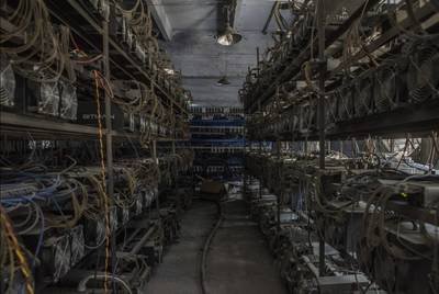Mining farm setup integrated with real-time mining pool API dashboard
